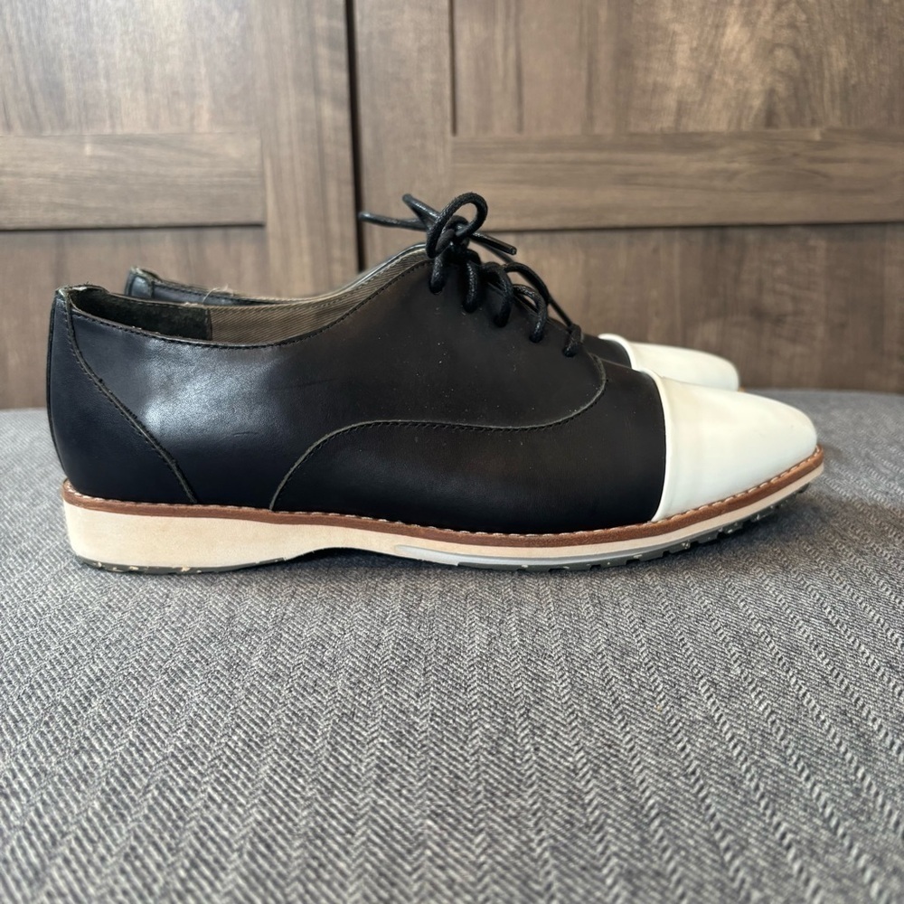 Rollie Women’s 6 Madison Oxford Derby Shoes Lace Up Black White - Picture 2 of 14
